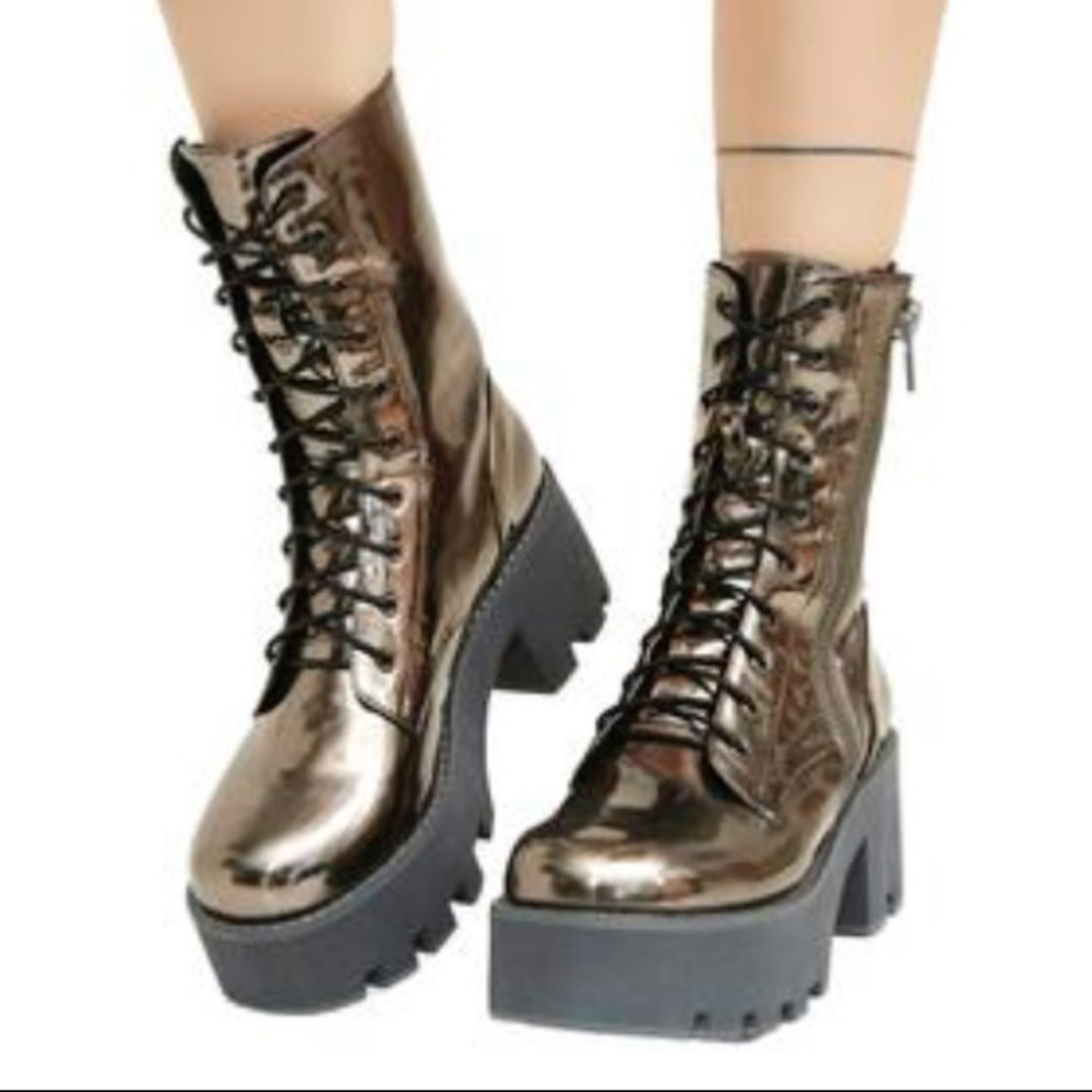 Galactic gold platform combat boots